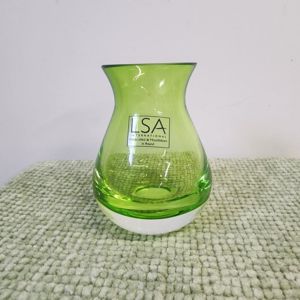 LSA International Green Art Glass Vase Handblown Polish Modern Decor